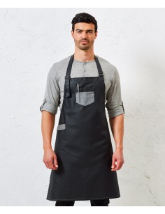 P-PR136-Division Waxed Look Denim Bib Apron With Faux Leather 2